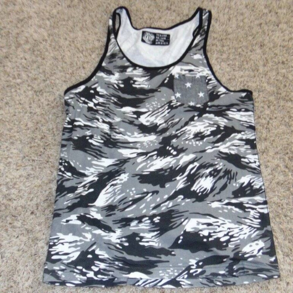Mens Camouflage Tank Top Large Born Fly Gray Black White Sleeveless Shirt
